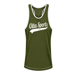 Olive Green <b>White</b> Swim <b>Tank</b> <b>Top</b> Sleeveless Racerback Lightweight Quick Dry Breathable Training Performance Athletic Swimwear - Product Image 1