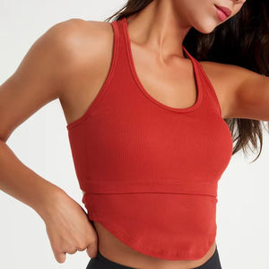 Débardeur de sport côtelé sans manches à col en U haute résistance, antichoc, séchage rapide, push-up, pour femme - Product Image 5