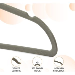 Appendiabiti Sottili in Velluto Grigio/Argento Antiscivolo per Abiti e Completi - Confezione da 30 - Product Image 3