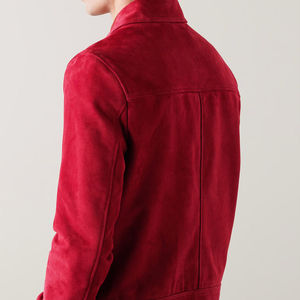 Blouson Bomber en Daim Rouge pour Homme, Fermeture Éclair Décontractée, Col Rabattu, Coupe Classique, Vêtement d'Automne, Vestes en Cuir Premium pour Homme - Product Image 2