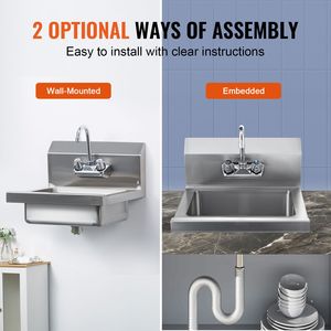 Rubinetto Commerciale a Parete in Acciaio Inossidabile per Lavabo, Piccolo Lavello da Appoggio per Lavaggio Mani, Lavabo Utilitario - Product Image 3
