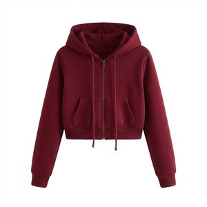 Sudadera con capucha y cremallera para mujer, con logo personalizado, color liso, manga larga, tejida, transpirable, para otoño, de longitud corta, al por mayor - Product Image 1