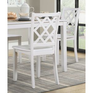 Juego de Comedor Clásico Transicional de 5 Piezas, Acabado Blanco, Mesa de Comedor de Madera, Cuatro Sillas con Respaldo de Rejilla, Elegante para el Comedor - Product Image 3