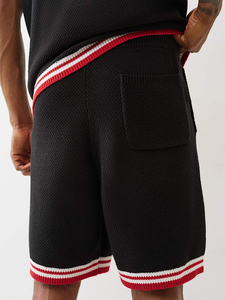 Men's Knitted Bermuda Shorts <b>Black</b> Red White Stripe Drawstring Waist Casual Solid Color Breathable Mesh Fabric - Product Image 2
