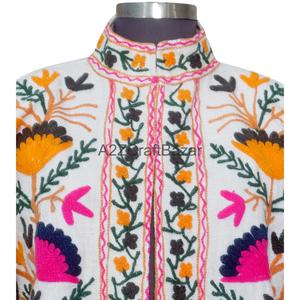 Veste bomber pour femme, vintage, broderie Suzani, motif floral, volants, écologique, respirante, séchage rapide, col en V, 100% coton - Product Image 4