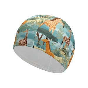 Bonnet de bain imprimé unisexe, motif girafe coloré, polyester, ajustement élastique, design imperméable - Product Image 1