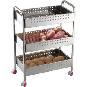 3 Tier Black Metal Mesh Rolling Cart Wooden Top Board <b>Pull</b> Out Basket Storage <b>Trolley</b> Kitchen Microwave Stand - Product Image 4