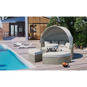 TOPMAX Set di divani componibili in grigio divano componibile divano esterno divano letto in Rattan posti a sedere separati in tessuto bicolore lettino prendisole - Product Image 2