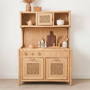 Cuisine miniature en rotin naturel pour enfants, cuisinière pour tout-petits, jeux de rôle, prix bas - Product Image 1