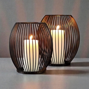 Iron Candle <b>Lanterns</b> <b>Set</b> of 2 Heat Resistant Home Decoration Votive Holders Modern Wire Design - Product Image 4