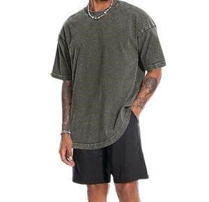 Camiseta Personalizada Extra Grande de Algodón Grueso con Diseño Liso, Hombros Caídos, Corte Holgado, Estilo Casual Urbano de Alta Calidad - Product Image 4