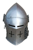 Casco de Barbuta Hecho a Mano con Acabado Plateado, Acero Suave, Armadura de Caballero de Batalla, Reenactamiento Histórico, Moda, Exhibición de Año Nuevo, Deportes, Hogar