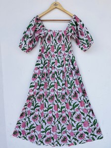 Bohème rayonne imprimé Maxi robe femmes attrayant col en v manches longues tissé bouton plage vacances décontracté sortie Midi longueur - Product Image 1