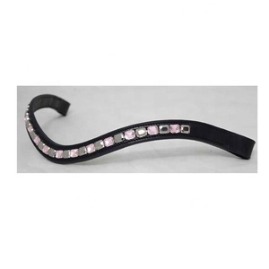 Bande de sourcils équestres en cuir véritable durable de haute qualité de luxe avec des cristaux clairs boucle de bande collante ouverte à l'arrière pour l'équitation - Product Image 4