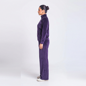 Women Velour Tracksuit Casual Long Sleeve <b>Stand</b> Collar Pullover Baggy Fleece <b>Drop</b> Shoulder Winter Wear Velvet Tracksuit Ladies - Product Image 3