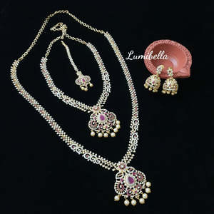 American Diamond Bridal Necklace Set-Rose Gold Plated Wedding Jewelry with Flower Design - Product Image 1