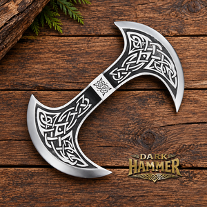 Cabeza de hacha medieval vikinga forjada a mano con grabado. - Product Image 2