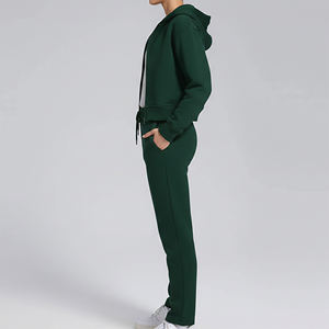 Conjunto Deportivo de 2 Piezas para Mujer, en Tendencia, Verde, de Forro Polar, con Capucha, Manga Larga, Color Sólido, Casual, Deportivo, para Todas las Temporadas, Corte Regular - Product Image 5