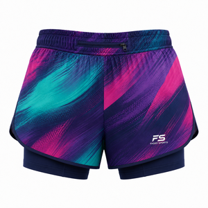 Purple Black Women Running <b>Shorts</b> Breathable Quick Dry Spandex/Nylon Skinny Fit <b>Zip</b> <b>Pocket</b> Elastic Waist Contrast Trim Custom - Product Image 2