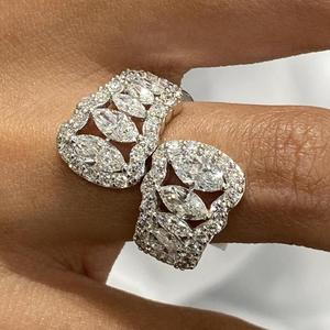 Marquise & Round Cut Diamond Open <b>Wrap</b> Ring with Double Halo Pave Band Solid Gold Statement Ring Luxury <b>Bridal</b> Jewelry Fine Gift - Product Image 1