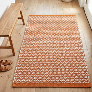 Alfombra de Algodón Naranja con Diseño Escandinavo, Lavable, Suave, Rectangular, Tejido Plano, Antideslizante, para Sala de Estar, India - Product Image 1