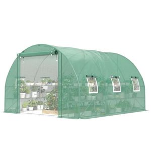 Serra a tunnel con ripiani portaoggetti, porta a rete avvolgibile e copertura in PE per giardino - Product Image 2