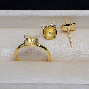 S925 Silver <b>Cat</b> Chain Pendant Earnail <b>Ring</b> Set 8-9 Pearl Drop Women's Fetal Hair Accessories Empty Jewelry Findings Components - Product Image 3