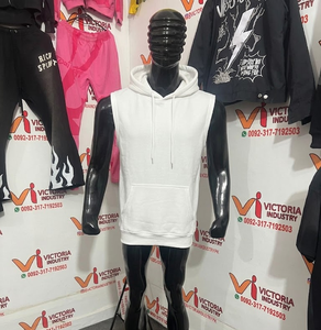 Pull sans manches à capuche pour homme, style rétro, bords bruts, délavé, coupe ample et oversize, écologique, collection été 2024 - Product Image 2