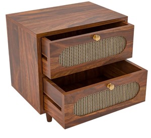 Wholesale modern solid wood bedside <b>table</b> 2 rattan drawer fluted nightstand bedroom nightstand home furniture Jodhpur - Product Image 4