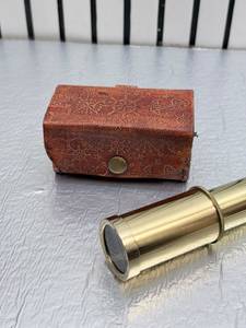 Telescopios de Latón Chapados en Oro de Alta Calidad, Estilo Antiguo, Caja de Cuero Hecha a Mano, Artesanía Antigua del Mundo, Artículo Coleccionable, Uttarakand - Product Image 3