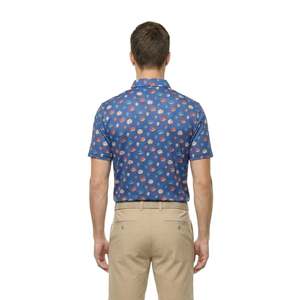 Chemise de golf pour homme à manches courtes en polyester/coton, imprimé à pois bleus, décontractée, respirante, coupe classique, logo sur le devant - Product Image 4