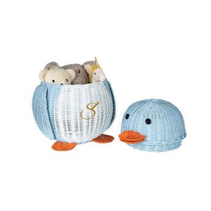 Decorative Penguin Rattan <b>Storage</b> Basket with Cover Classroom Book Organizer Kids Toy <b>Chest</b> Nursery Laundry Basket - Product Image 3