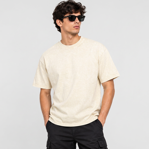 Camiseta Extra Grande Personalizada para Hombre, 100% Algodón, Estilo Casual Vintage Lavado, con Parche Gráfico Tejido, Hombros Caídos, Corte Relajado - Product Image 1