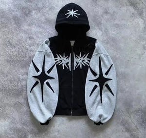 Gothic Hooded Pullover Men Oversized Black <b>Silicone</b> Printed Solid Cut Design Regular Sleeve French Terry Winter 100% Cotton - Product Image 5