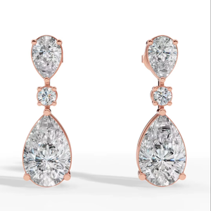 Pendientes Colgantes de Diamantes Cultivados en Laboratorio, Oro de 14K |   Diseño de doble gota con corte de pera |   Joyería Fina de Lujo para Regalo de Boda, Certificada por PE-CERI - Product Image 1