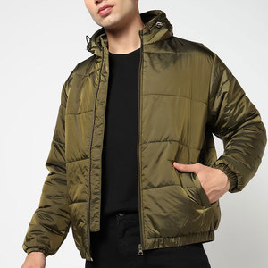Men's Olive Green Hooded Puffer Jacket Windproof Thick Polyester Wadding Casual Winter <b>Coat</b> <b>Zipper</b> Closure Regular Fit - Product Image 1