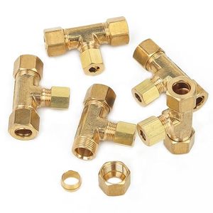Raccords en T à compression en laiton usinés CNC, lisses, 1/8" 1/4" 3/8" 1/2" 6mm 8mm 10mm 12mm, double ferrule, pour applications hydrauliques - Product Image 2
