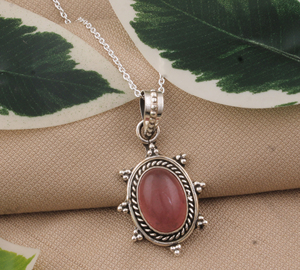 Collier en argent sterling 925 plaqué platine vintage avec jade rose et zircon, charme solitaire, pierre précieuse naturelle délicate, bijoux fins - Product Image 2