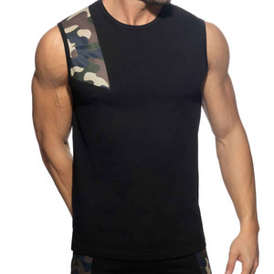 Camiseta sin mangas para hombre, 100% algodón, diseño de camuflaje sublimado en el hombro, corte ajustado, para culturismo, estilo stringer, ideal para verano. - Product Image 1