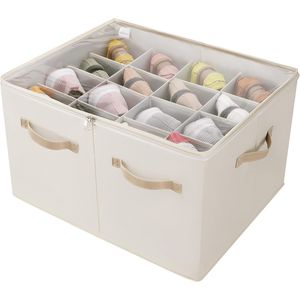 Boîte à chaussures pliable avec séparateurs réglables et couvercle transparent, organisateur de rangement pour baskets gain de place avec poignées renforcées - Product Image 1