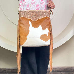 Fashion Ladies Fringe Hand Tooled Leather Crossbody Bag <b>Large</b> Capacity Genuine Cowhide Leather Floral Design Handbag for Women's - Product Image 5