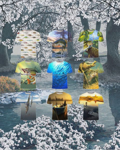 Vêtement de pêche d'extérieur pour adulte, longueur standard, col rond, imprimé, avec logo frontal, anti-UV, séchage rapide, respirant, imperméable, 100% polyester - Product Image 2