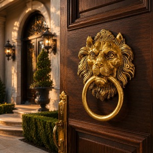 SHUBHAM - Sonnette de porte en métal plaqué or en forme de lion, style antique, pour entrée d'hôtel ou de restaurant - Product Image 6