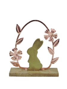 Estatua de Conejo Moderna de Aluminio y Níquel Artesign con Diseño de Corona Floral, Base de Madera Resistente, 2x1x2 Pulgadas, Decoración de Pascua - Product Image 3