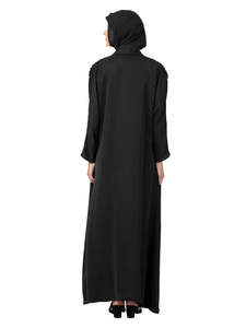 Women's <b>Black</b> Abaya <b>Floor</b> <b>Length</b> Loose Fit Long Sleeve Hooded Modest Daily Wear Middle East Style Polyester <b>Dress</b> - Product Image 2