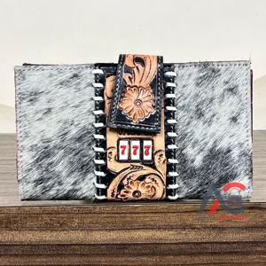 Cartera de Mano de Cuero Vacuno de Primera Calidad, Edición Limitada, con Diseño Floral Grabado 777 Jackpot, Estilo Western para Mujer - Product Image 1