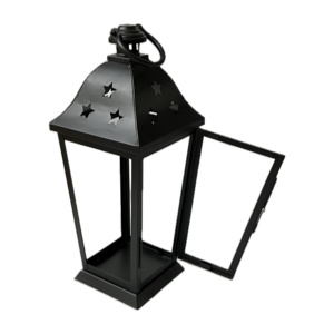 Farol Moderno de Metal Blanco y Vidrio para Velas Cónicas con Diseño de Estrellas, Hecho a Mano, Sin Plomo, para Decoración Navideña y de Bodas - Product Image 2