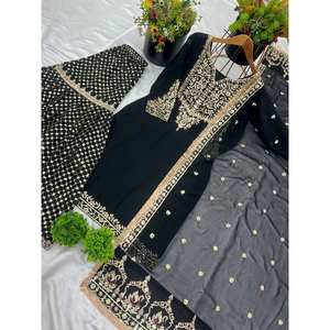 Top de fiesta de diseñador para mujer-Conjunto de Plazzo y Dupatta Trabajo de bordado pesado - Product Image 4