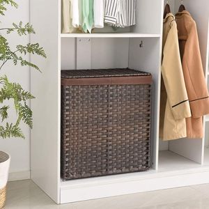 Cesto Portabiancheria in Rattan Sintetico Intrecciato a Mano con Coperchio Pieghevole, Manici e Fodera Rimovibile, Cesto Divisorio per Vestiti - Product Image 6