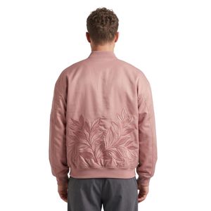 Blousons Bomber Homme Personnalisés en Polyester Gaufré Floral avec Fermeture Éclair sur le Devant, Couleur Rose Poudré, Poignets Côtelés - Product Image 2